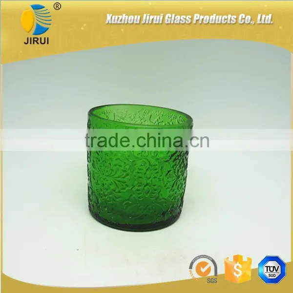 550ml Votive Glass Candle Holder / Green Candle Holder With Embossed Design photo-3