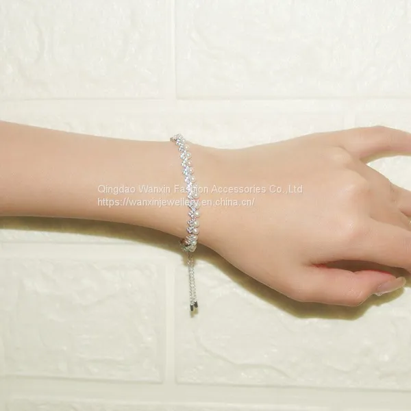 S925 Sterling Silver Diamond Pearl Water Wave Bracelet photo-4