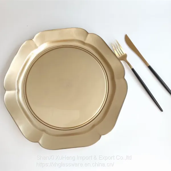 Wholesale Dinnerware 13 Inches Glass Charger Plate Dishes With Gold Silver Colored Decoration photo-3