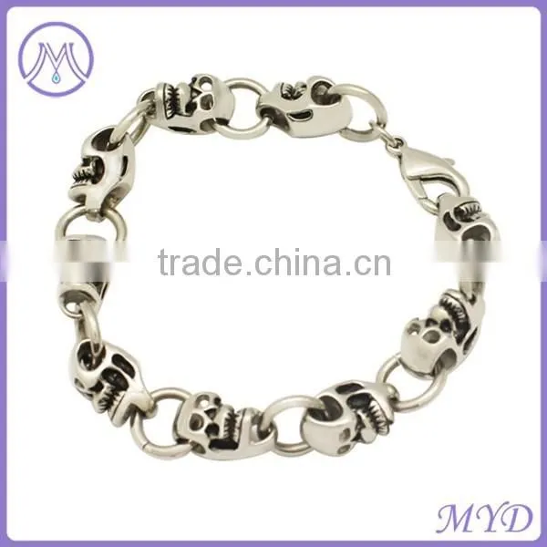 Antique Silver Plated Stainless Steel Mens Skull Bracelet photo-6