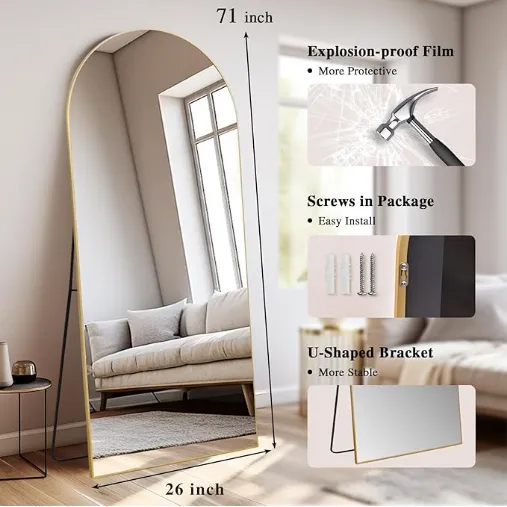 Arched Oversized Mirror Full Length Wall Mounted Mirror Large Full Body Dressing Standing Floor Mirror Home Decor photo-4