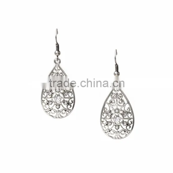 Fine Fantasy Rodium Plated Jewelry Rhinestone Paved Hollow Out Drop Earrings photo-3
