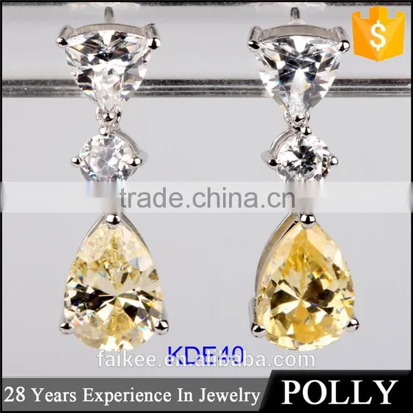 High Polished Gold Plated Crystal Zircon Silver Earrings photo-5