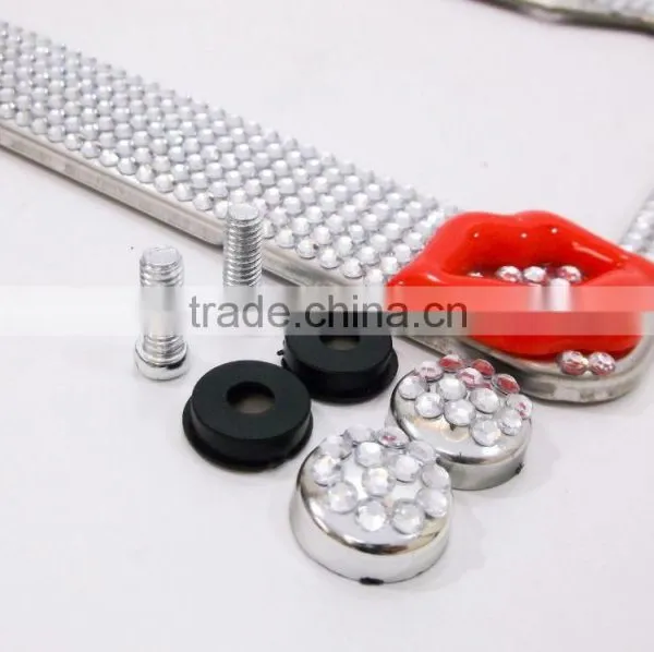 Hot Red Lip Bling Crystal Stainless Steel Rhinestone Plate Frame Accessory photo-6