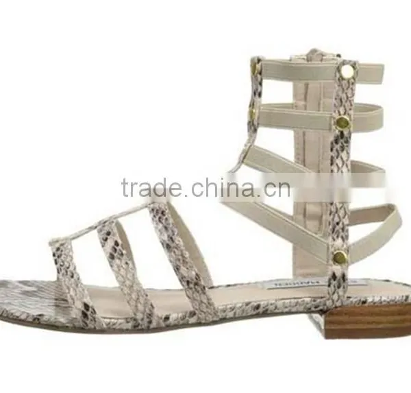 Wholesale Leather Shoes Ankle Sandal Boot Snake Print Cut Out Flat Sandal photo-3