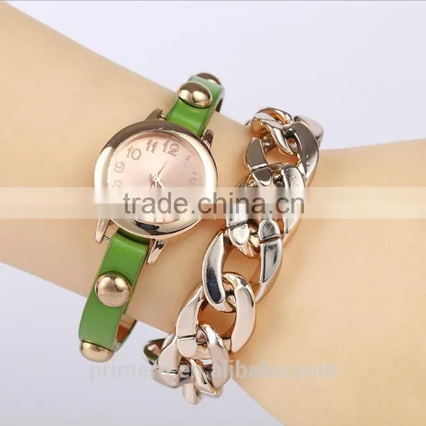 Women Steel Crude Chain Rivet Wrist Quartz Watch Bracelet photo-2