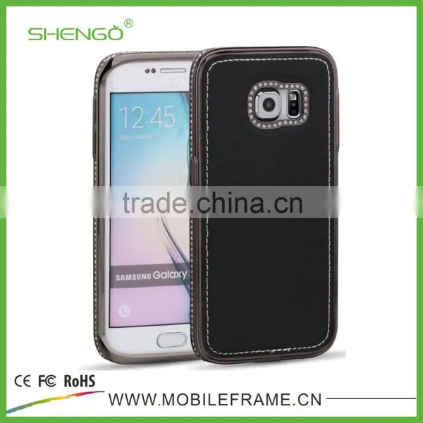 2015 Design Diamond Metal and PU Leather Mobile Phone Cases for Samsung S6 Edge photo-3