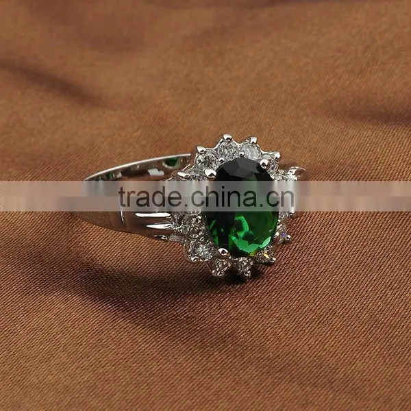 High Quality Green Stone Pave Setting Turquoise Silver Ring photo-2