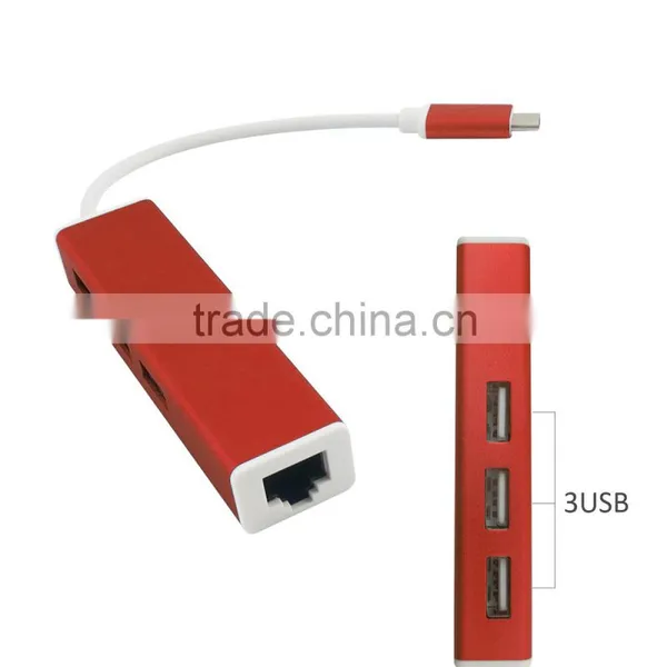 Portable High Speed USB Type C to 3-Port USB2.0 HUB With 1-Port 100M or 1000M Gigabit RJ45 photo-2