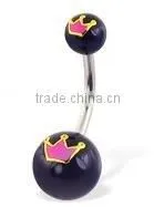 Belly Button Ring With Crown Balls Belly Ring