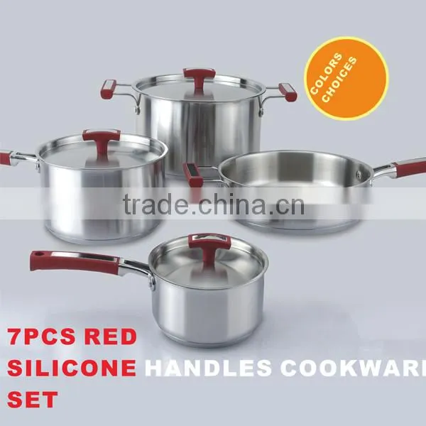 Vantage Design 7PCS Red Silicon Handle Stainless Steel Kitchen Queen Cookware Set,including 2pcs Casserole, Saucerole ,frypan photo-3