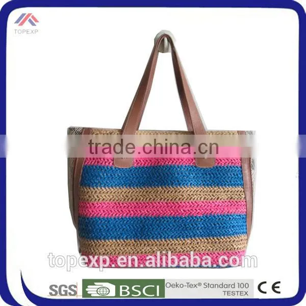Foldable Straw Bag Bright Colored Handles photo-5