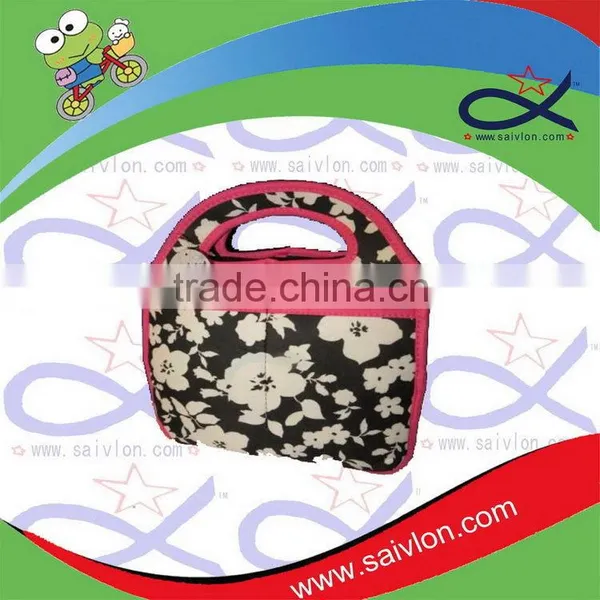 Custom Pattern Printed Flowers Neoprene Lunch Tote Bag photo-2
