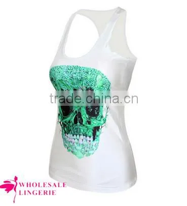 Cheap Pinky Skull Printed Summer White Tank Top BX123 Tank Top Women photo-4