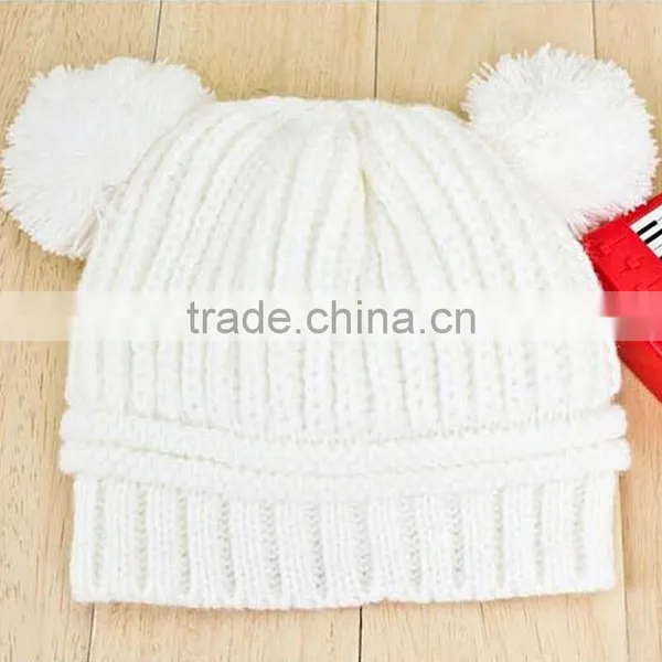 New Korean New Fashion Baby Girls Boys Kids Children Dual Ball Knit Sweater Cap photo-5