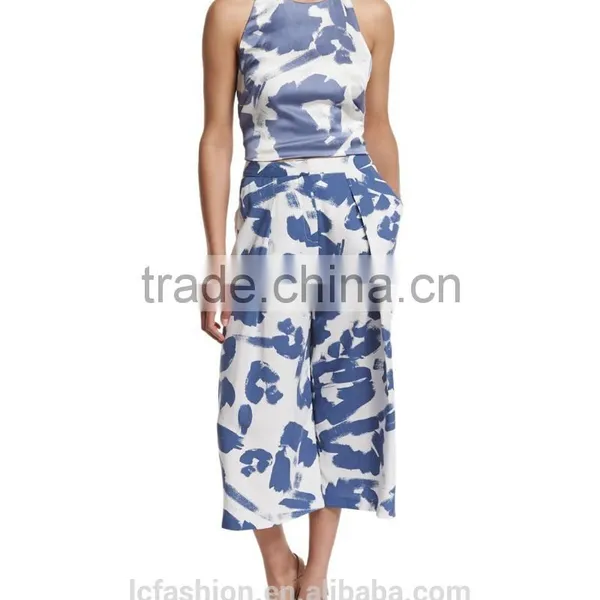 Blue and White Two Piece Blouse and Pants 2016 Ladies Elegant Clothing photo-2