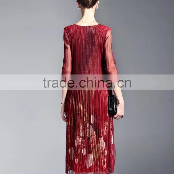 Grace Flower Printed False Two Pieces Draped Retro Vintage Dress for Lady photo-3