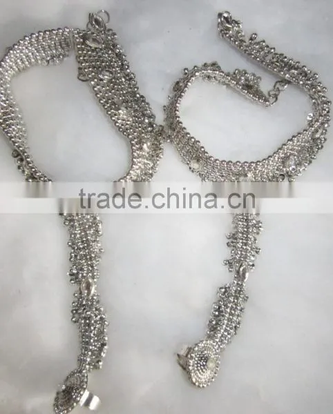 Antique silver payal ANKLETS pair feet bracelet toe ring