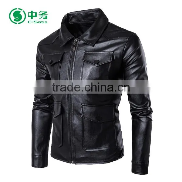 Popular Design Multi Pockets Windproof Western Black Vintage Leather Jacket for Men photo-2