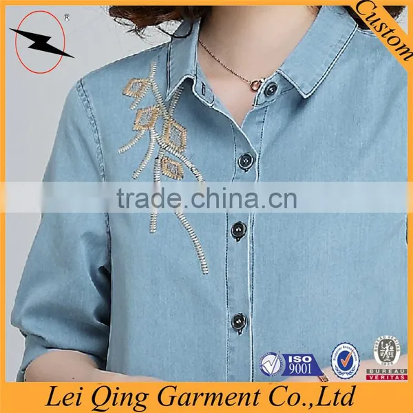 High Quality Loose Fashion Solid Color Women Denim Shirt photo-3
