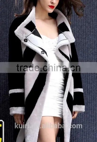 New Arrival 2016 Formal Sheep Shearing Overcoat Female Long Design Fashion Thermal Sheep Wool Fur Coat photo-3