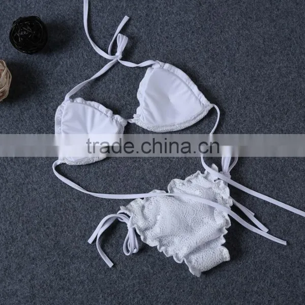 M742 D.Y Fashion 2016 Ladies White Lace Split Bikini Swimwear Beachwear photo-2