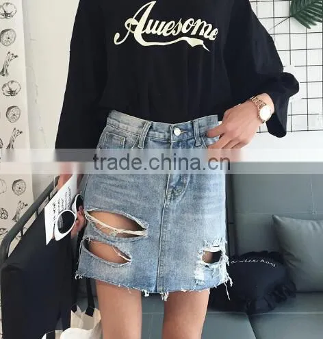 Runwaylover 4963 Sexy Europea Hot Sale Ripped Denim Skirt photo-3