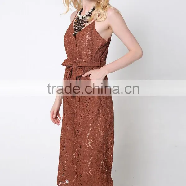 M783 D.Y Fashion 2016 Women Gallus Lace V-neck Bowknot Jumpsuit Pants photo-2