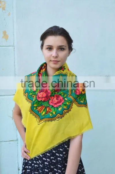 Vintage Ukrainian Shawl, Russian Floral Scarf ,russian Shawl, Floral Scarf, Head Scarf, Beautiful Shawl, Yellow, Babushka Russia photo-4