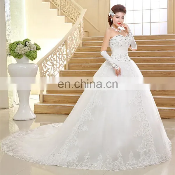 HS1623 2017 Lace Strapless Wedding Dress With Long Train Bridal Ball Gown photo-3