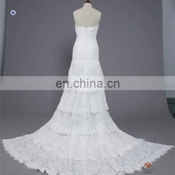 HMY-E0352 High Quality Franch Lace Fabric Bodice Sheer Skirt Lace Hem Latest Sample Wedding Dress 2016 Detachable Long Train photo-3