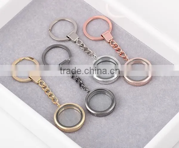 Alloy 30mm Round Glaze Key Chains Magnetic Memory Floating Locket Keychains photo-3