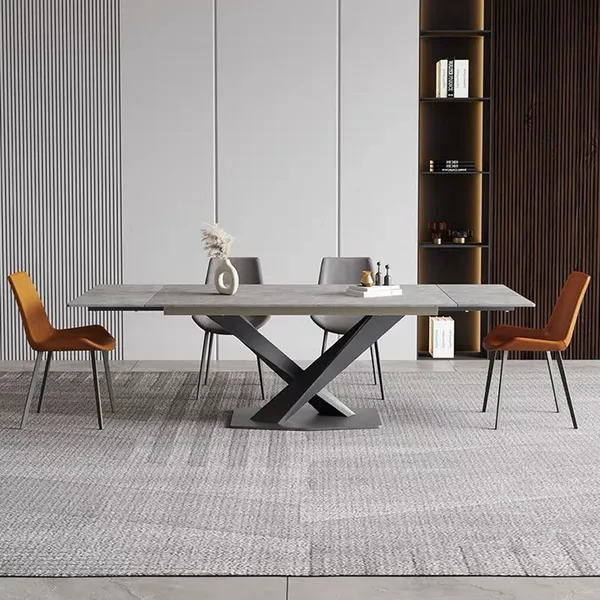 Luxury Design Steel Sintered Stone Extention Dining Table Rectangular Modern Dining Table