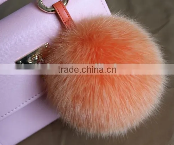 High Grade Personalized Real Racoon Fox Fur Pom Pom Metal Keychains photo-3