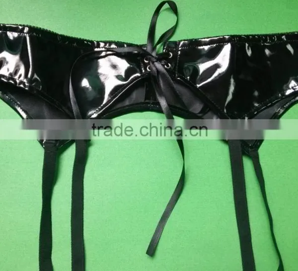 Women Faux Leather Garter Lingerie Wet Look Garter Clips for Stockings Sexy Gothic Style Belts Suspender With G-string photo-2