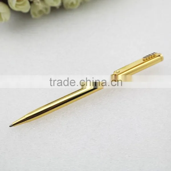 Gold Slim Metal Pen , 24K Gold Pen With Crystal photo-2