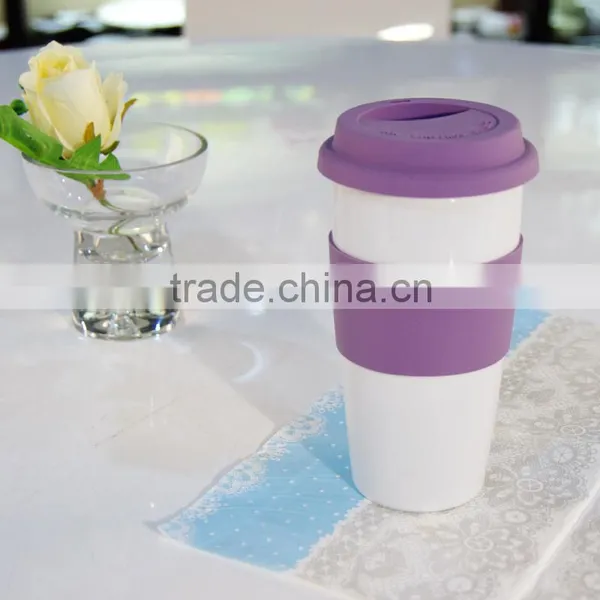 Fashion Ceramic Double Wall Travel Mug With Silicone Lid photo-2