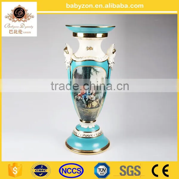 OEM Charming Anyique Ingenious Luxury Tiffany Blue 20"ceramic Art Vase With Gold photo-5