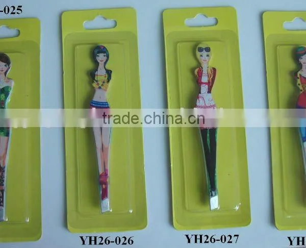 New design stainless steel tweezers with beauty girl printing