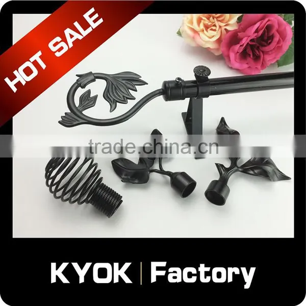 Home Decorative 16mm/19mm Black Series Curtain Rod, Good Price Wholesale Leaf Finials, Strong Bearing Iron Curtain Brackets photo-6