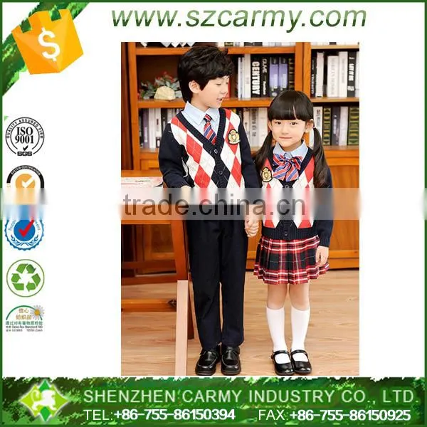 School Uniform Design Kids Cardigan Pleated Skirt Girls School Uniform Set