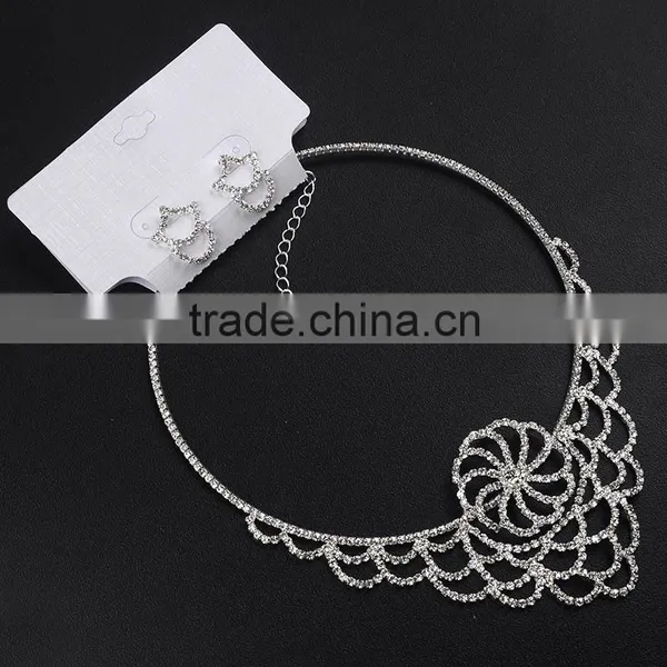Ladies Bridal Necklace Set Flower Diamond Earring Wholesale Wedding Accessories photo-2