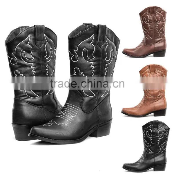 Black Tan Brown Cowgirl&cowboy Genuine Leather Western Boots Wholesale photo-3