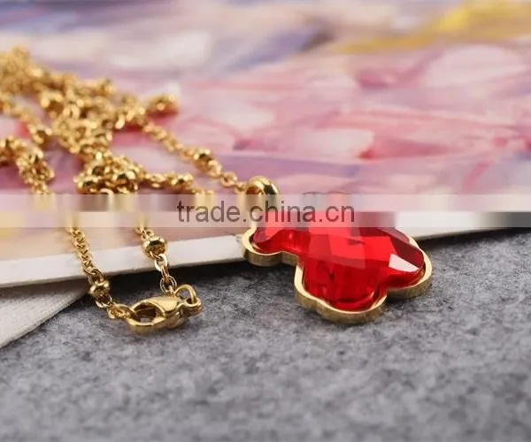 Guangzhou Biggest Wholesale Fashionable Gold Long Chain Red Crystal Necklace With Bear Pendant photo-5