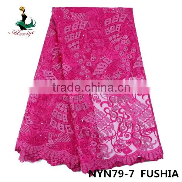Haniye 2016 Nigerian Wholesale Embroidered French Tulle Lace Fabric/NYN79 photo-5