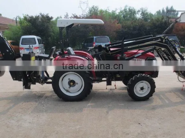 Both Sides Busy Small Farm Wheel Tractor Front Loader and Backhoe photo-3