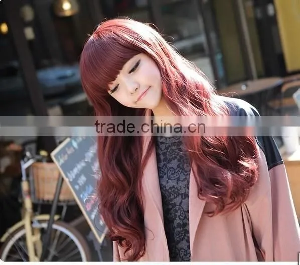 Wholesale Synthetic Wigs Natural Curly Hair Wig Claret-red Wigs photo-2