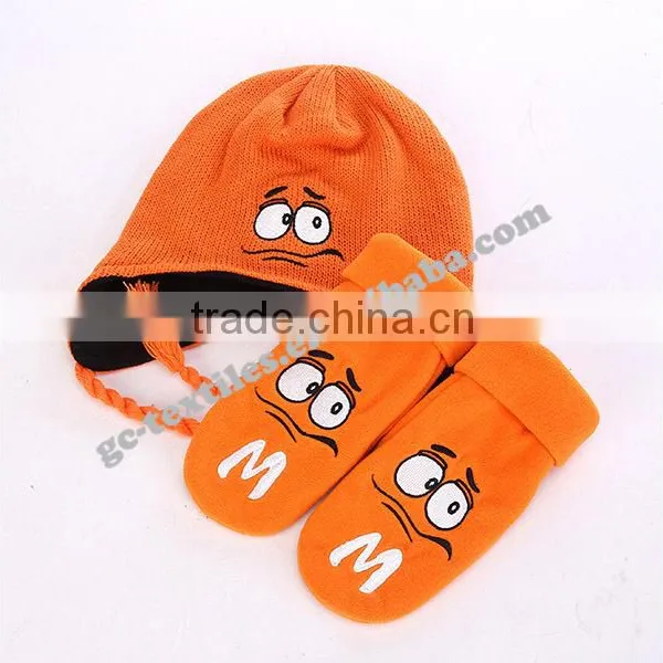 2015 New Product China Manufacturer CUSTOM LOGO OEM Winter Acrylic Baby Cartoon Warm Winter Set Beanie Hat Gloves photo-5