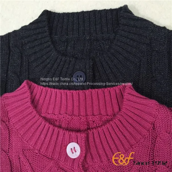 Girl Short Sleeves Cable Cardigan Sweater photo-3