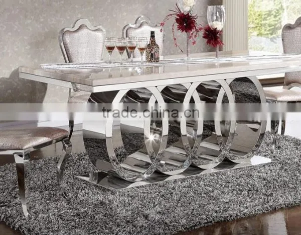 Wholesale Hot Selling Furniture Stainless Steel Marble Top Luxury Dining Table AH062 photo-2